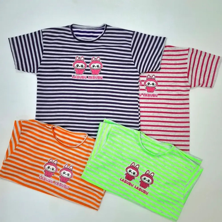 تیشرت زنانه پنبه ملانژ طرح لبوبو فری سایز