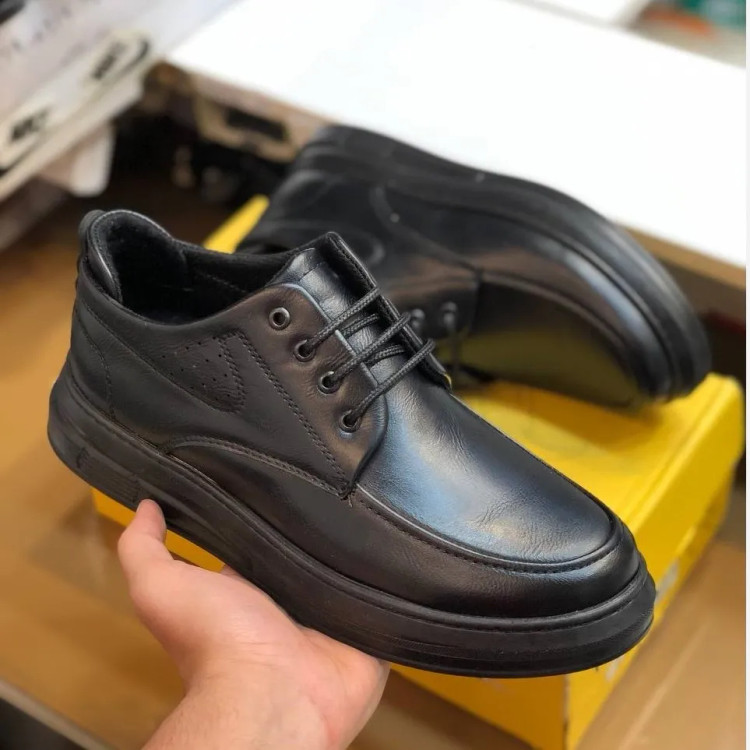 کفش چرم مردانه بندی مدل رایان مشکی روزمره رونیکس