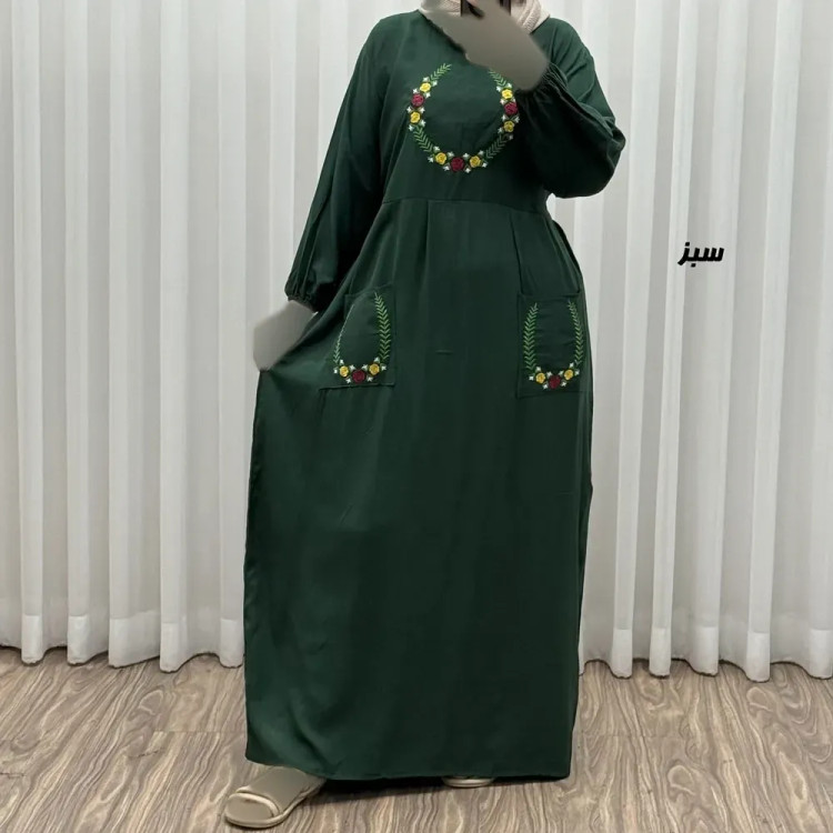 پیراهن نخی گلدوزی زنانه مدل خاطره فری سایز مناسب تا 48