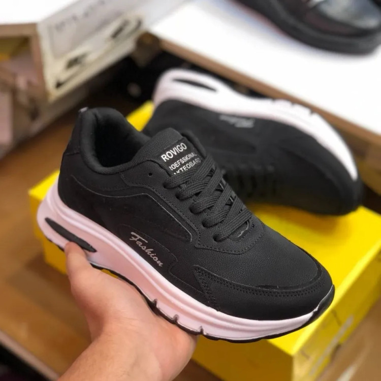 کفش چرم زنانه مدل رامینگو رنگ مشکی کفش اسپرت پیادهروی