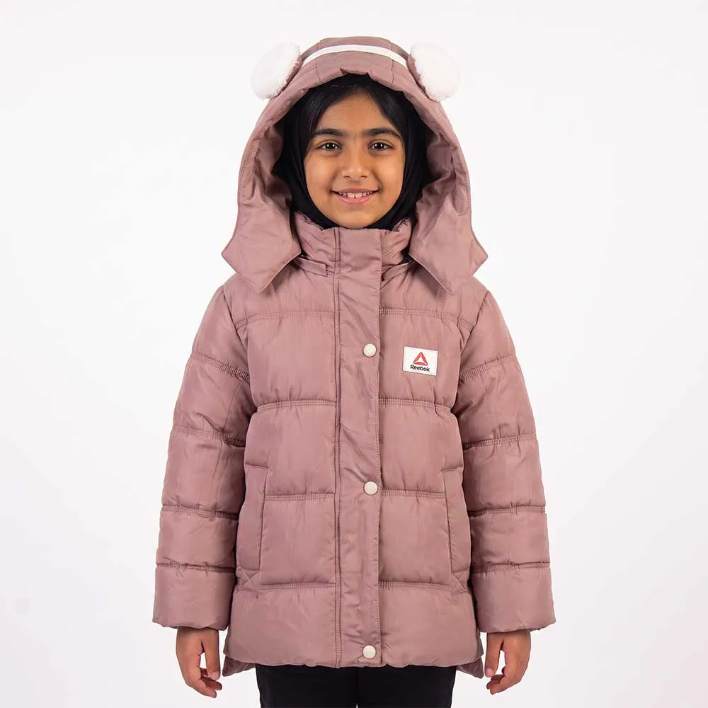 کاپشن دخترانه کلاه گوشدار شمعی خزدار رنگ کالباسی