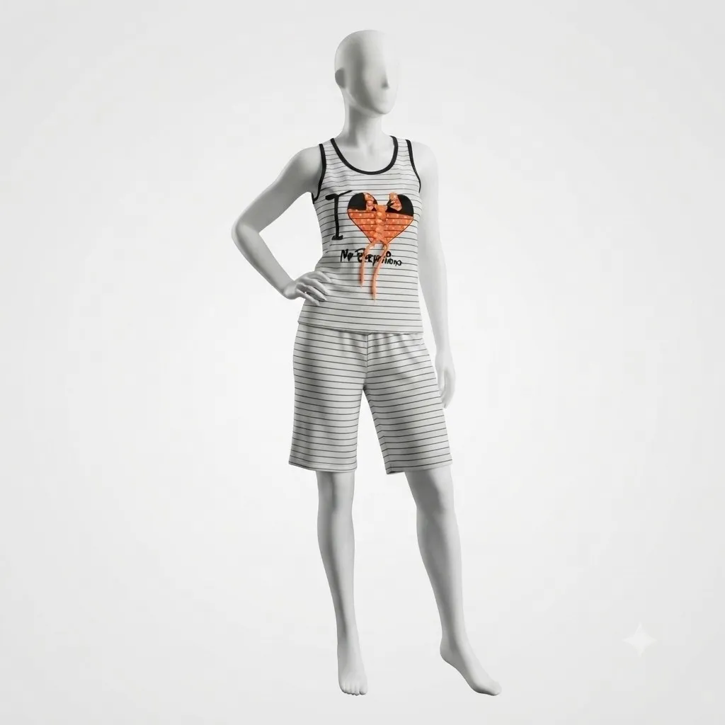 ست تاپ و شلوارک زنانه نخ و پلی استر سفید نارنجی فری سایز