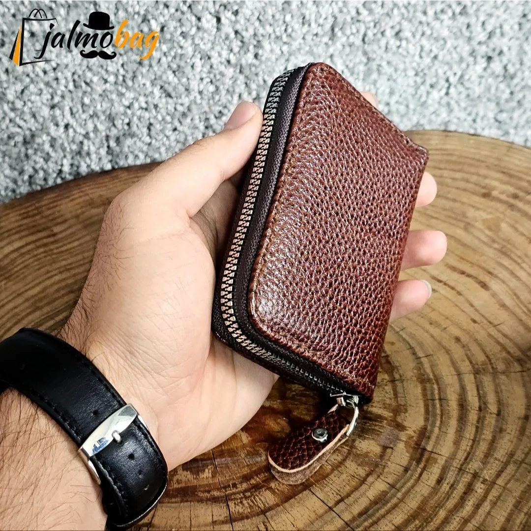 جاکارتی زیپدار چرم طبیعی گاوی مناسب آقایان و خانمها ابعاد 11 در 7 سانتیمتر